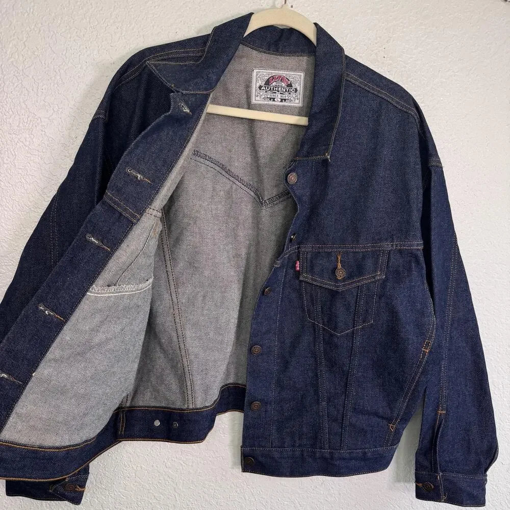 Vintage Levi's Jacket Mens Large Denim Biker Trucker Blue Button Front 90s Vtg